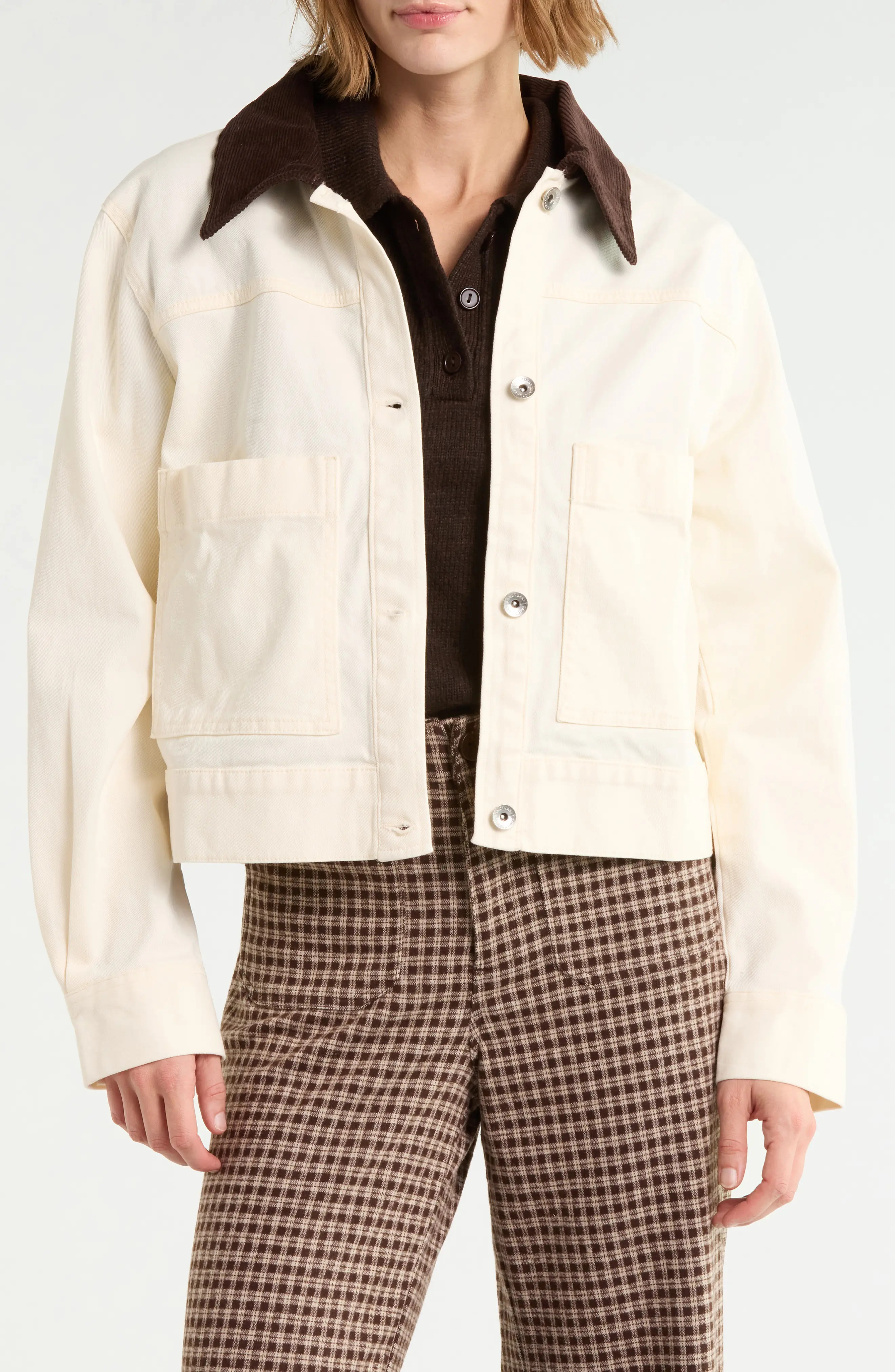 Sanctuary Corduroy Collar Crop Utility Jacket in Moonstone White at Nordstrom Rack, Size X-Large | Nordstrom Rack