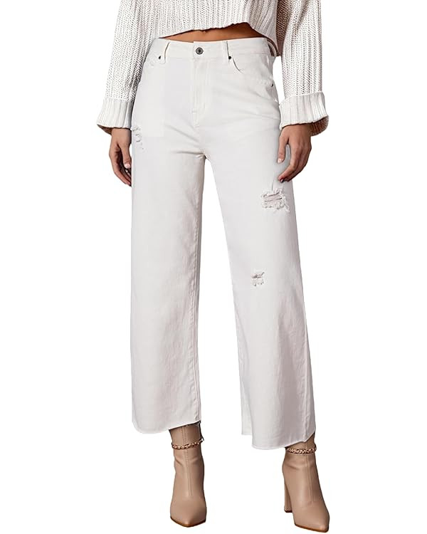 Dokotoo Womens High Waist Baggy Jeans Wide Leg Casual Petite 2024 8 points Length Stretch Denim P... | Amazon (US)