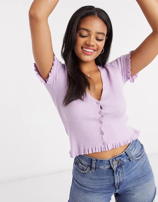 Stradivarius v neck cardigan with buttons in purple | ASOS (Global)
