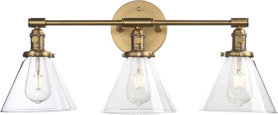 Phansthy 3 Light Sconce Wall Mount Bathroom Light Fixture with 7.3 Inches Cone Clear Glass Canopy... | Amazon (US)