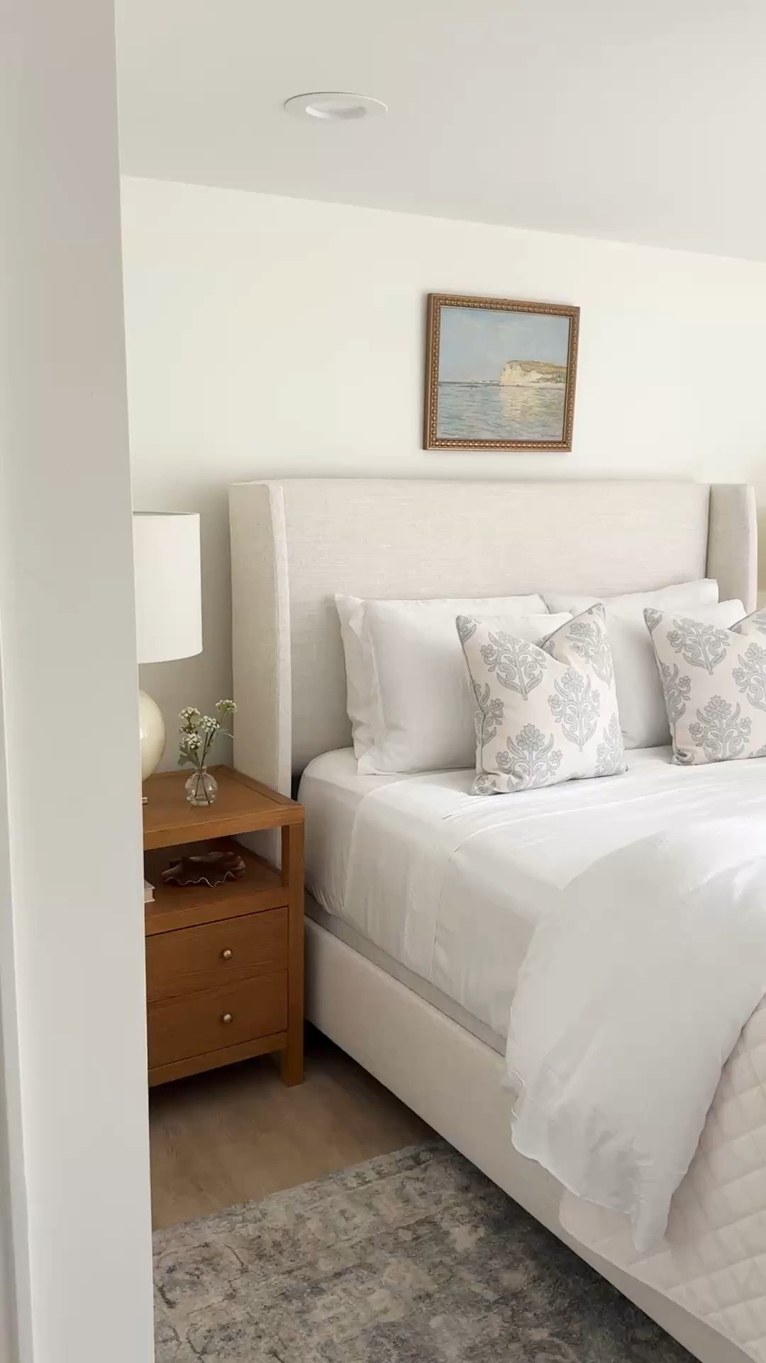 This guest room is designed to feel calm, collected, and welcoming for everyone who stays here. From the soft, neutral palette to the layered textures, every detail is meant to create a restful retreat.

The white bamboo bedding is always a favorite with guests—lightweight, breathable, and incredibly soft, it makes the space feel fresh and inviting. Paired with timeless furniture and warm accents, it’s a room that feels both elevated and comfortable for anyone who walks in.