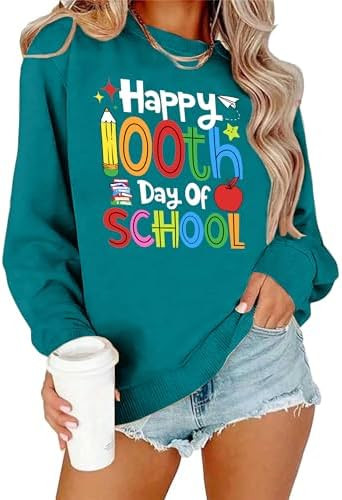 LAZYCHILD Women 100 Days of School Sweatshirt: Funny Teacher Shirts School Teaching Long Sleeves ... | Amazon (US)