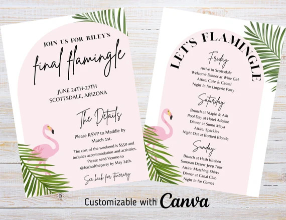 Flamingo Bachelorette Party Invitation and Itinerary, Final Flamingle, Let's Flamingle, Tropical,... | Etsy (US)