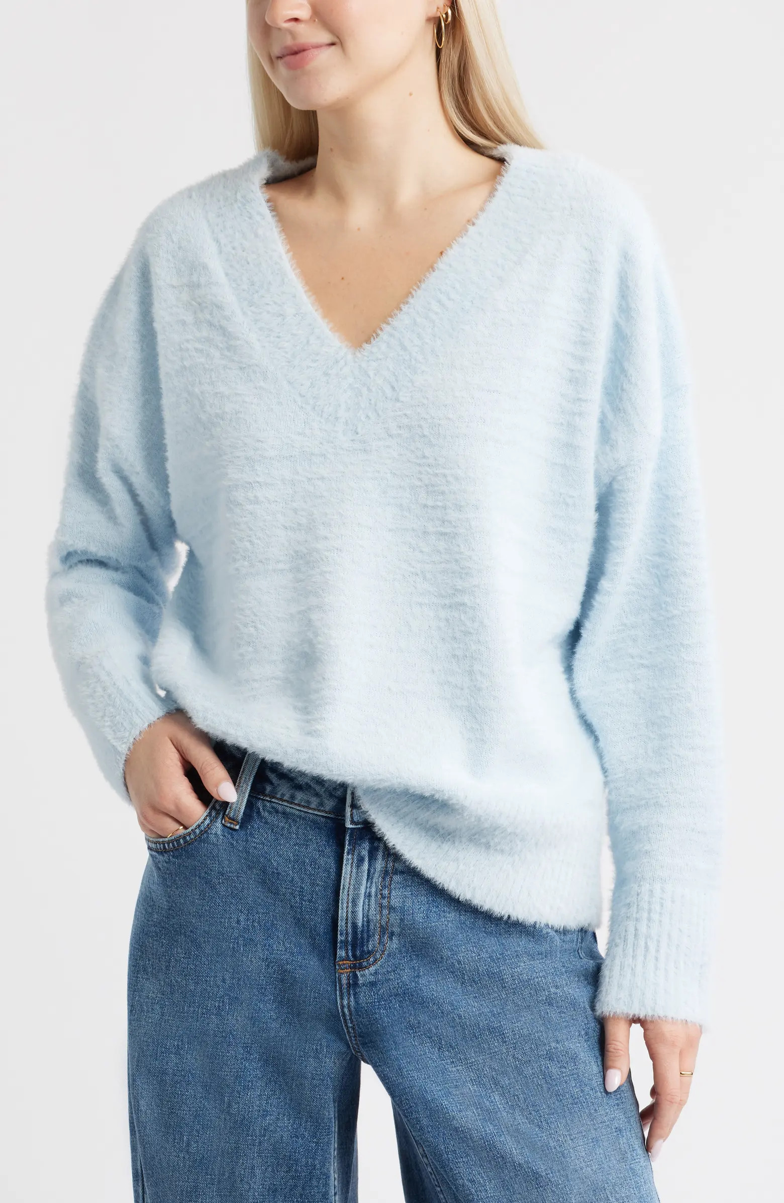 Fuzzy V-Neck Sweater | Nordstrom