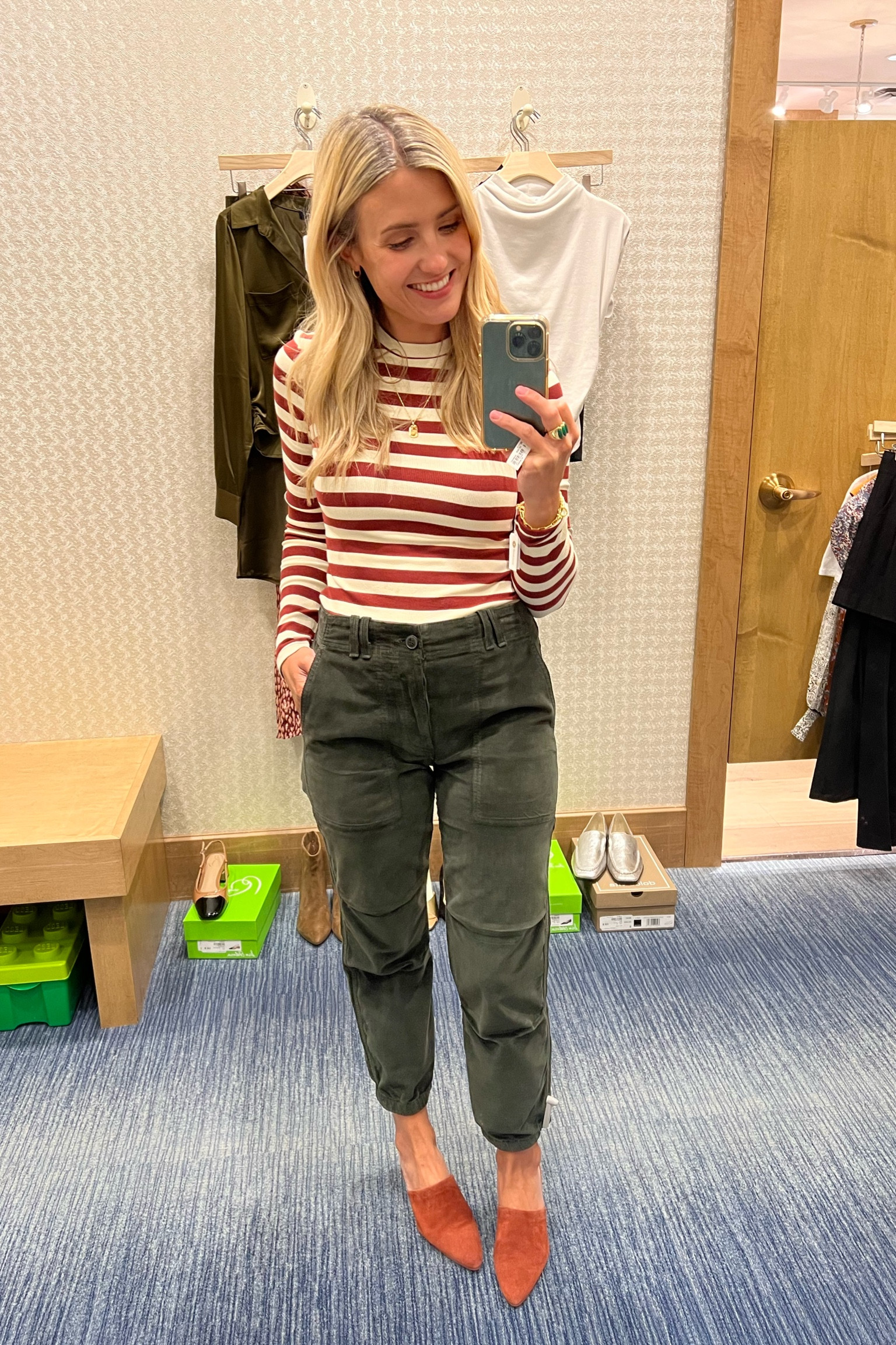 Modern prep done right 🤓 sandwiched cinnamon color on top and bottom with some olive colored corduroy in between (also linked a ‚similar‘ corduroy pant for a more affordable option & the top is currently only available in solid colors, so linked that until the striped becomes available). In love with this look and perfect for transitioning to fall! ❤️

#LTKstyletip #LTKSeasonal #LTKshoecrush