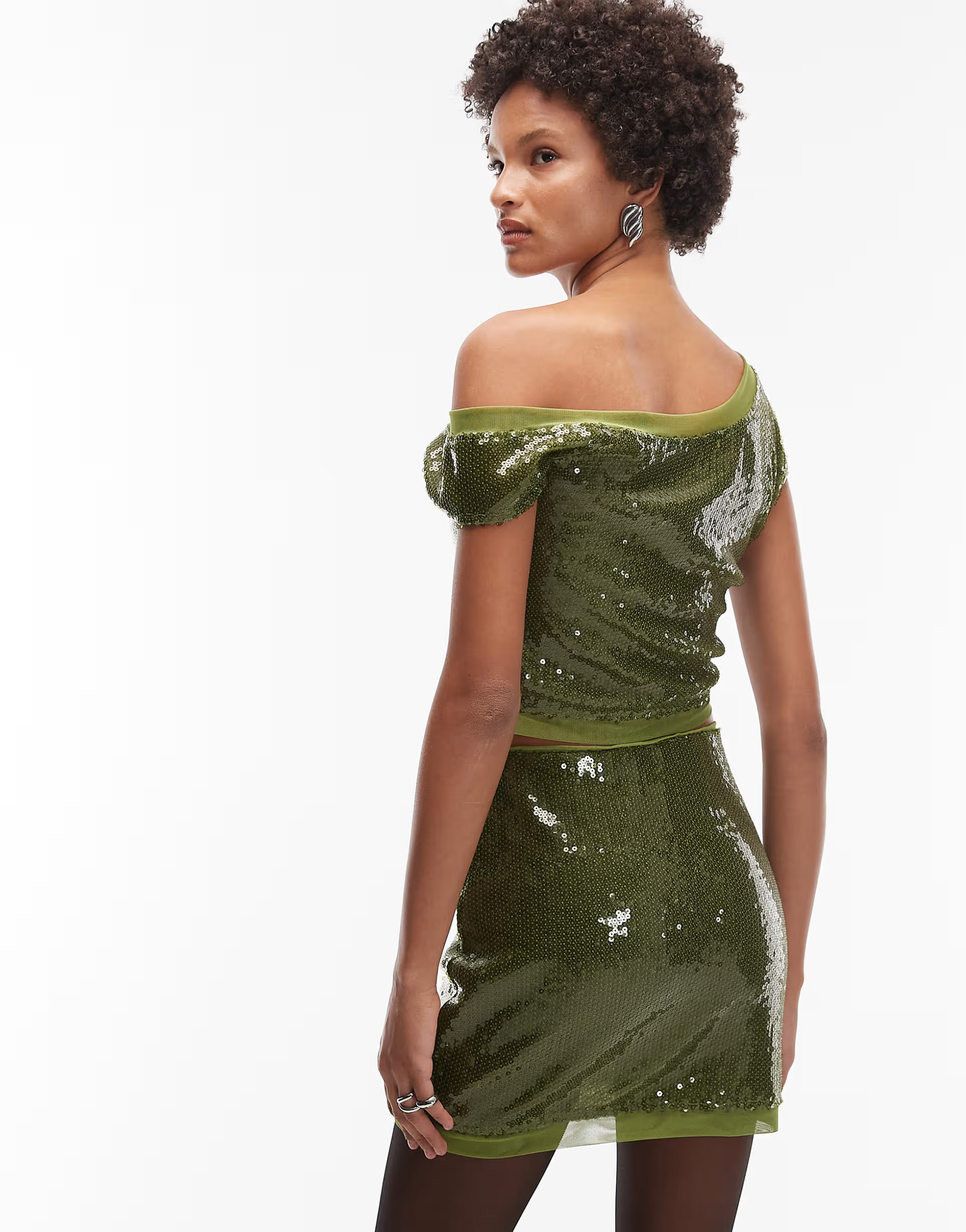 ASOS DESIGN sequin mesh mix mini skirt in olive - part of a set | ASOS (Global)
