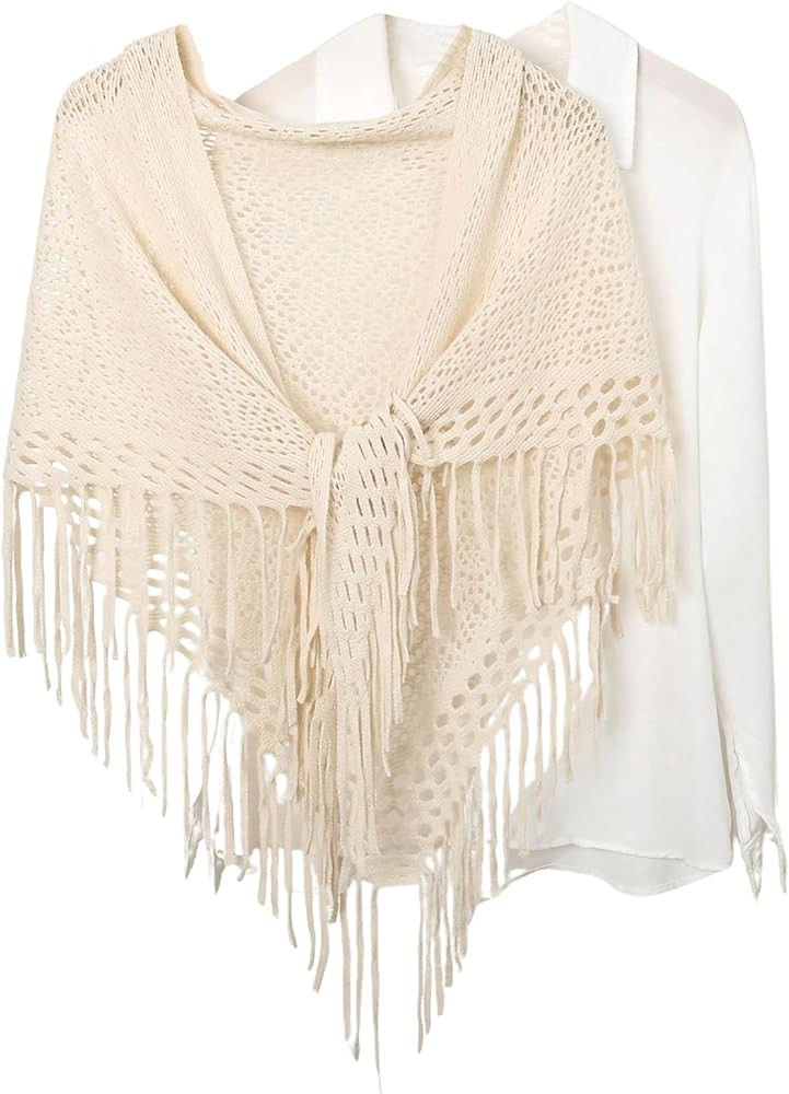 Verdusa Women's Fringe Shrug Pashmina Shawl Front Warp Cardigan Hollow Out Knitted Shawl Wraps | Amazon (CA)