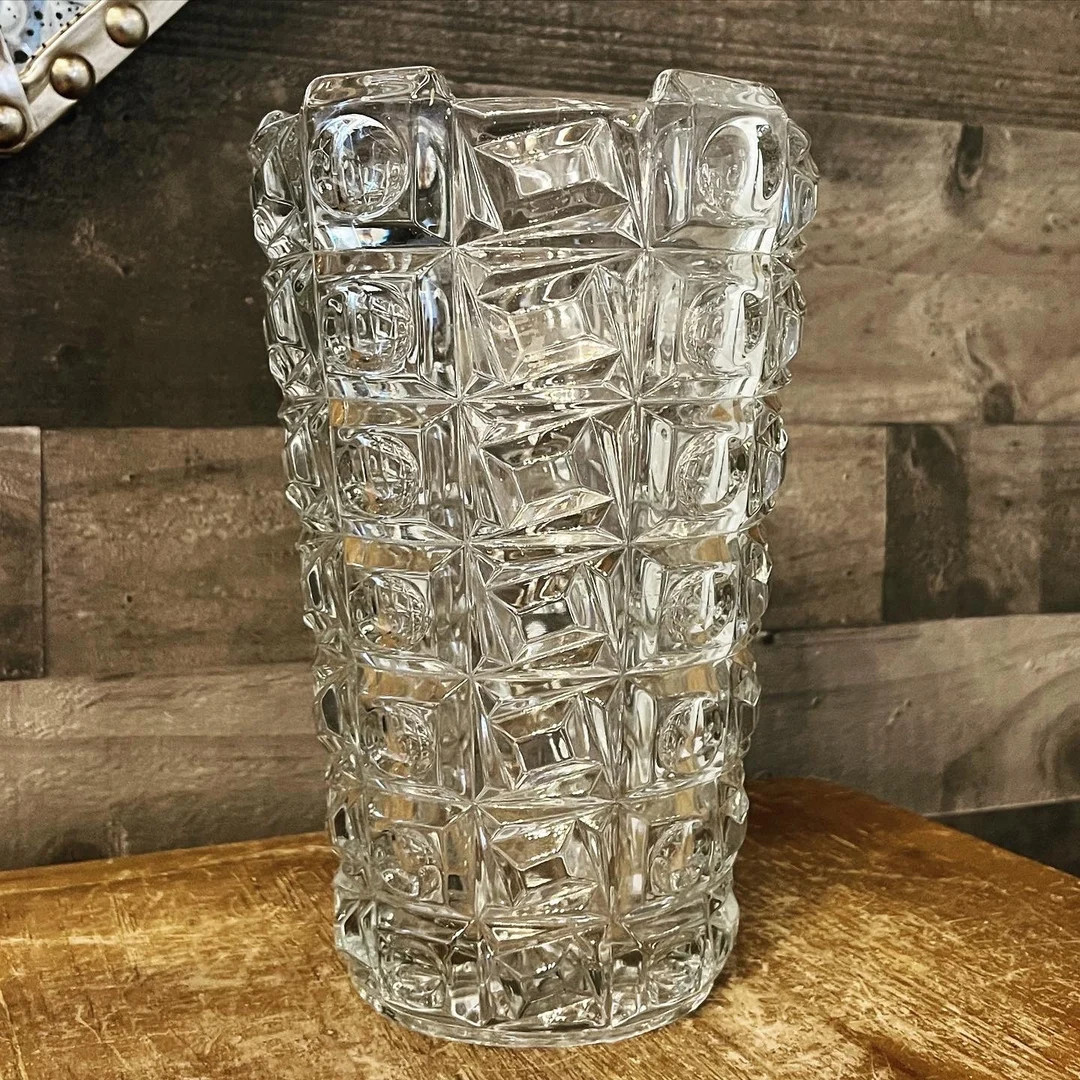 Heavy glass geometric shape art decor vase - circles and squares vase - table centerpiece vase - ... | Etsy (US)