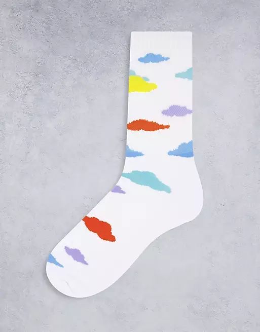 ASOS DESIGN all over rainbow cloud sports socks in white | ASOS (Global)