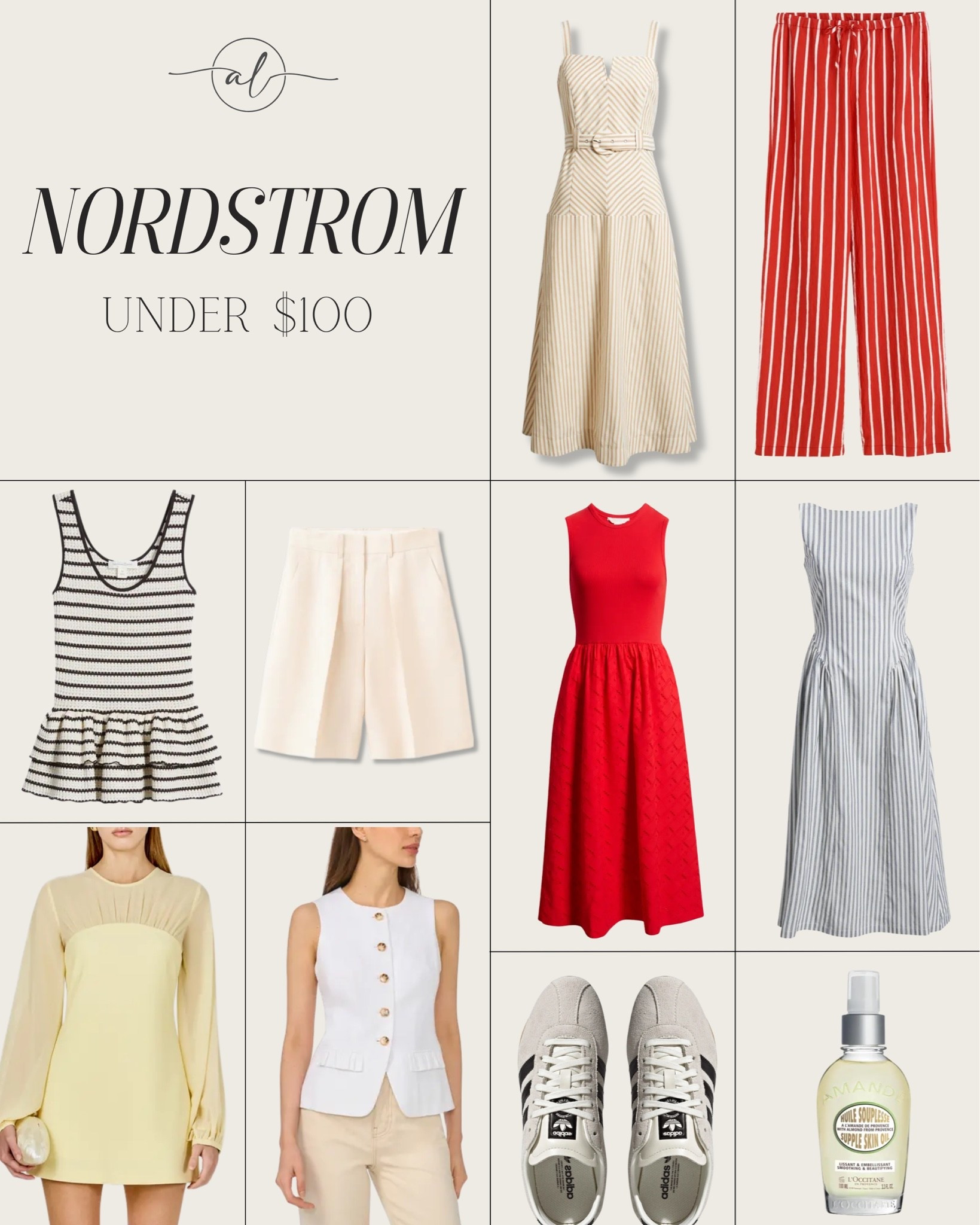 Nordstrom under $100 
Dresses, tops, pants, sneakers, body oil

#LTKU #LTKootd #LTKSeasonal