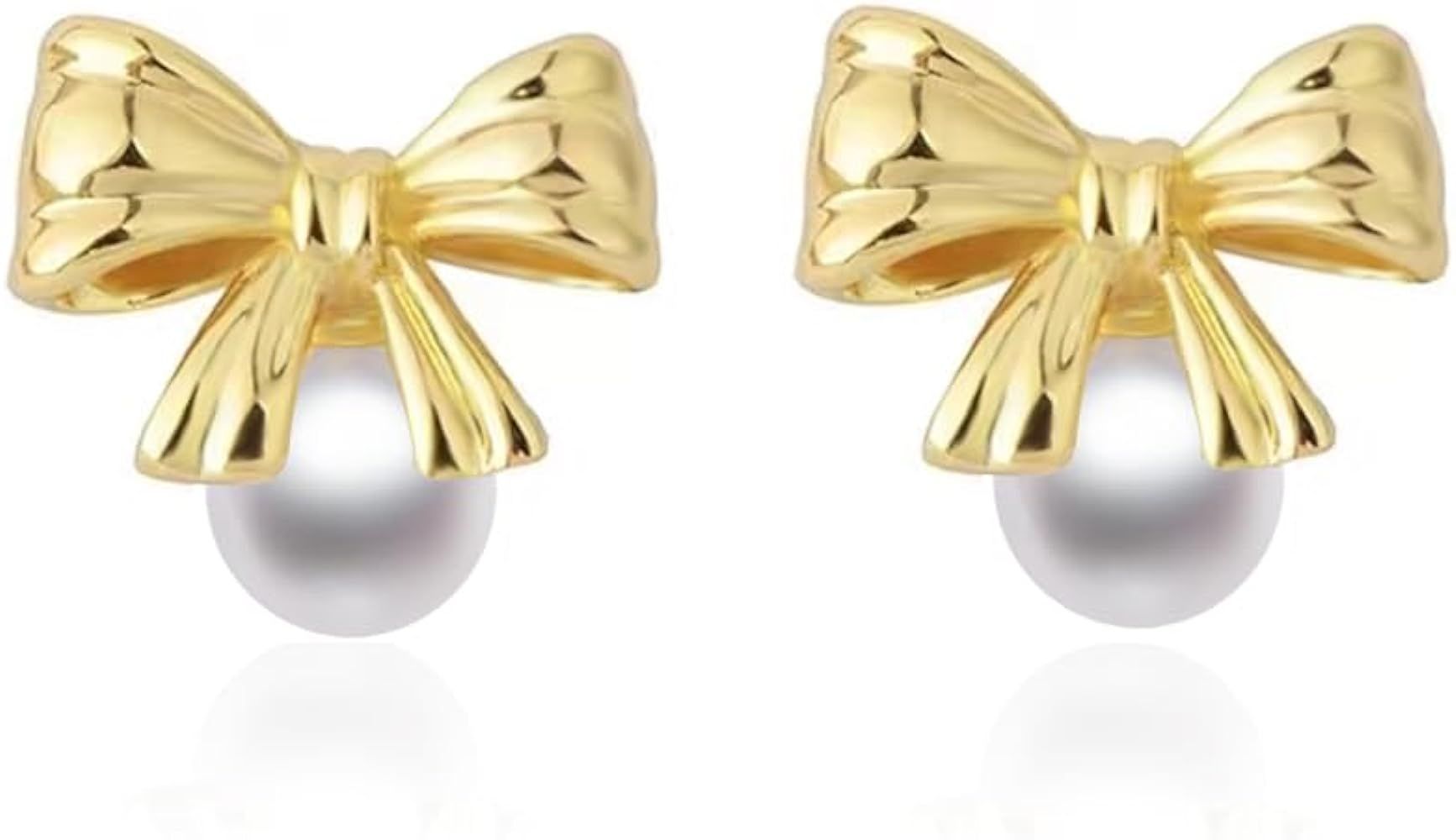 Gold Bow Knot Stud Earrings for Women Pearl Earrings Small Tiny Simple Bow Earrings Jewelry… | Amazon (US)