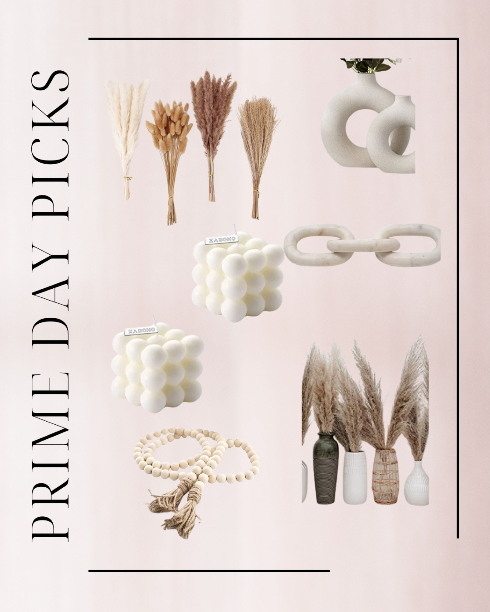 Prime day home picks, chain decor, circle vase, cube candles, pampas grass, farmhouse beads 

#LTKhome #LTKsalealert #LTKSeasonal