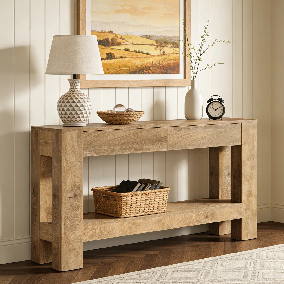63-inch Console Table With 2 Hidden Drawers And Storage Shelf | Wayfair North America