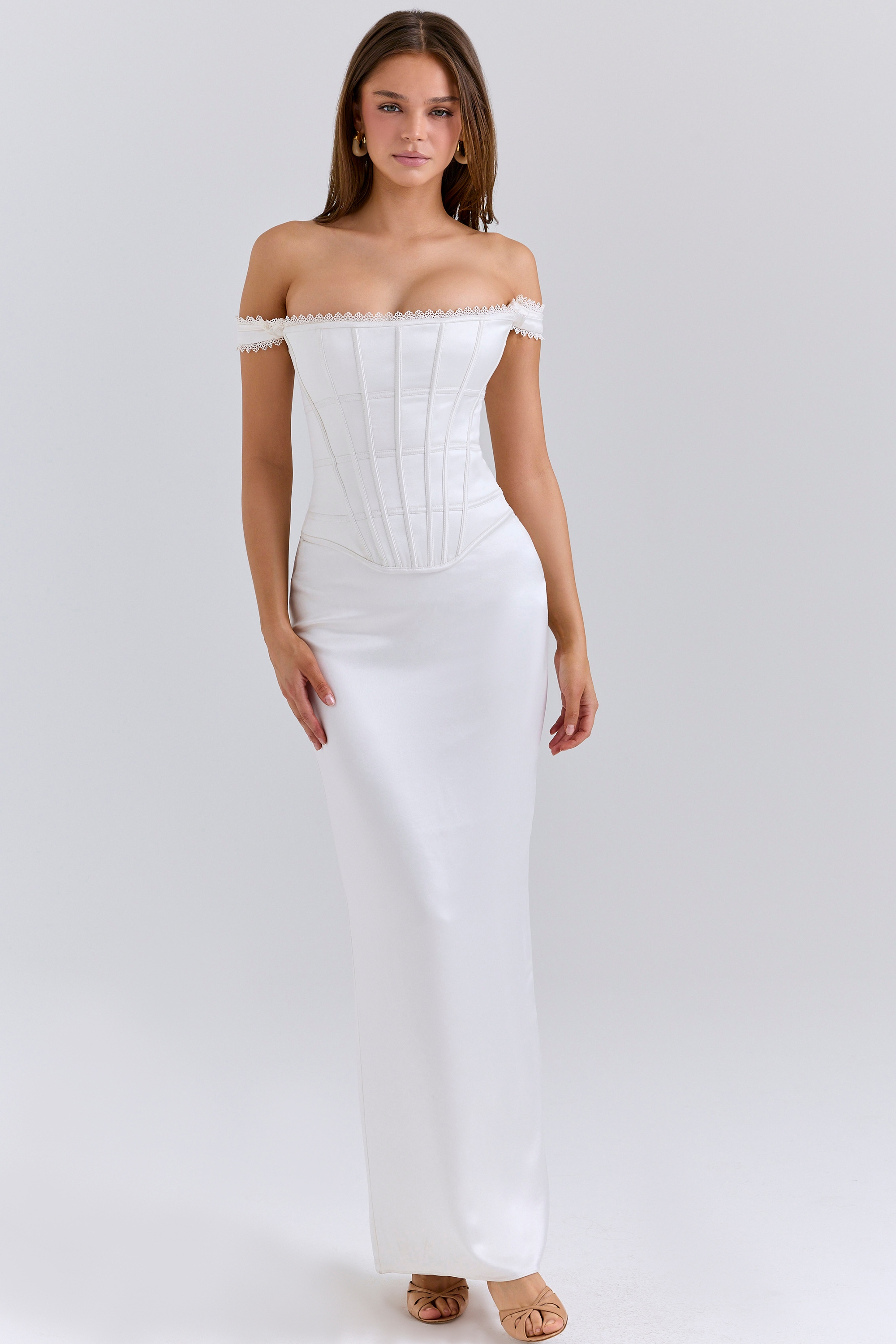ivory satin corset maxi dress | House of CB