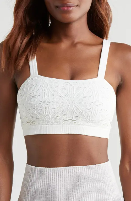 Free People FP Movement Hrun Floral Lace Bandeau Bra in Ivory at Nordstrom, Size Medium | Nordstrom