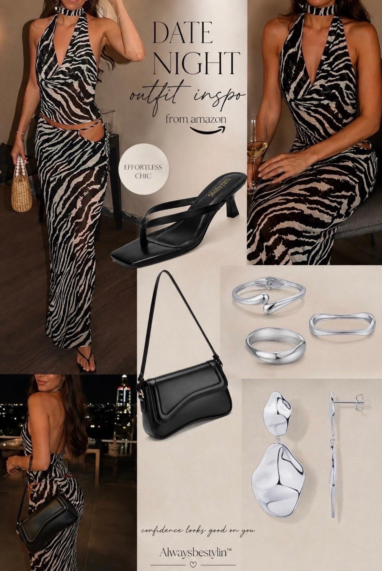 This Amazon date night look is giving main character energy. The zebra print maxi, sleek black heels, silver jewelry, and shoulder bag are the perfect combo for a dinner date, girls’ night, or your next vacation. It looks designer without the designer price tag. 🤍🖤

Save this look for your next date night! Everything is linked in my LTK. 🛍️

#LTKStyle #AmazonFashion #DateNightOutfit #LoveIslandInspired #Alwaysbestylin

#LTKootd #LTKSaleAlert #LTKSeasonal
