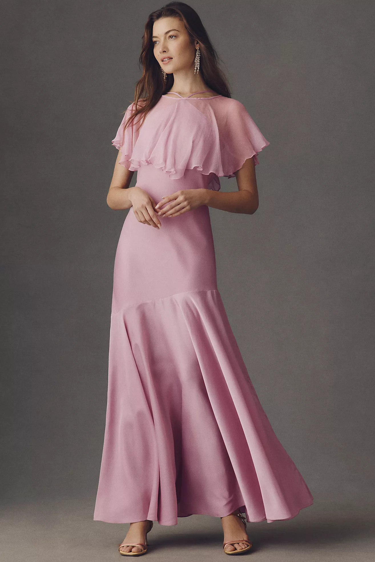 BHLDN Clara Satin Gown with Cape | Anthropologie (US)