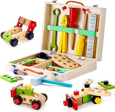 FLERISE Wooden Tool Toy Toolbox Toddler Educational Construction Kids Toys Play Accessories Set C... | Amazon (US)
