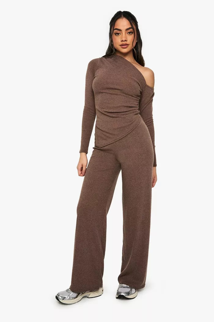 RIB WIDE LEG TROUSER | Boohoo.com (UK & IE)