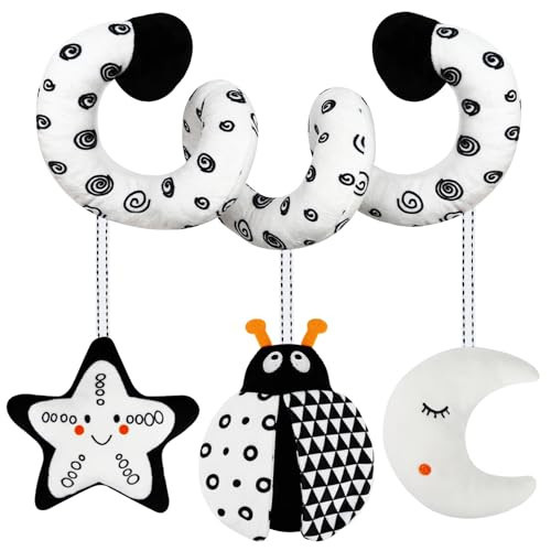 Car Seat Toys for Babies 0-6 Months,Hanging Rattle Toys for Crib Mobile, Baby Spiral Hanging Stroller Black and White High Contrast Toys for Newborn 0 3 6 9 12 Months Baby Boys Girls (Bug) | Amazon (US)