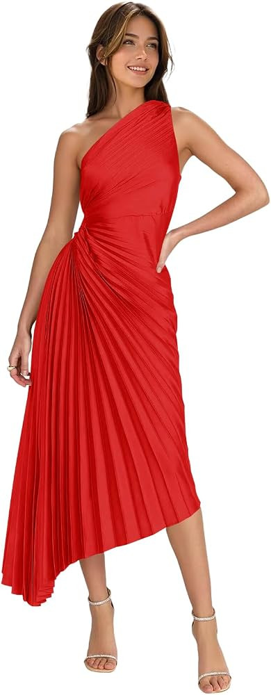 One Shoulder Bridesmaid Dresses for Women Ruched Corset Pleated Satin Long Formal Wedding Guest D... | Amazon (US)