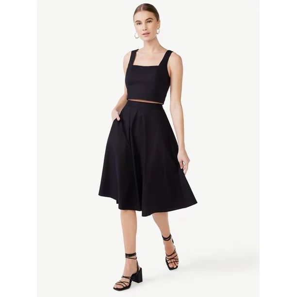 Scoop Women's High Waisted Poplin Midi Skirt, Sizes XS-XXL | Walmart (US)