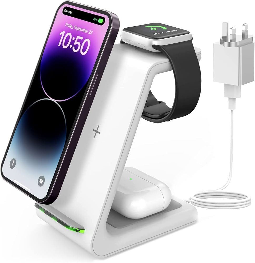GEEKERA Wireless Charger, 3 in 1 Wireless Charging Station for iPhone 15/14/13/12/11/Pro Max/XS/X... | Amazon (UK)