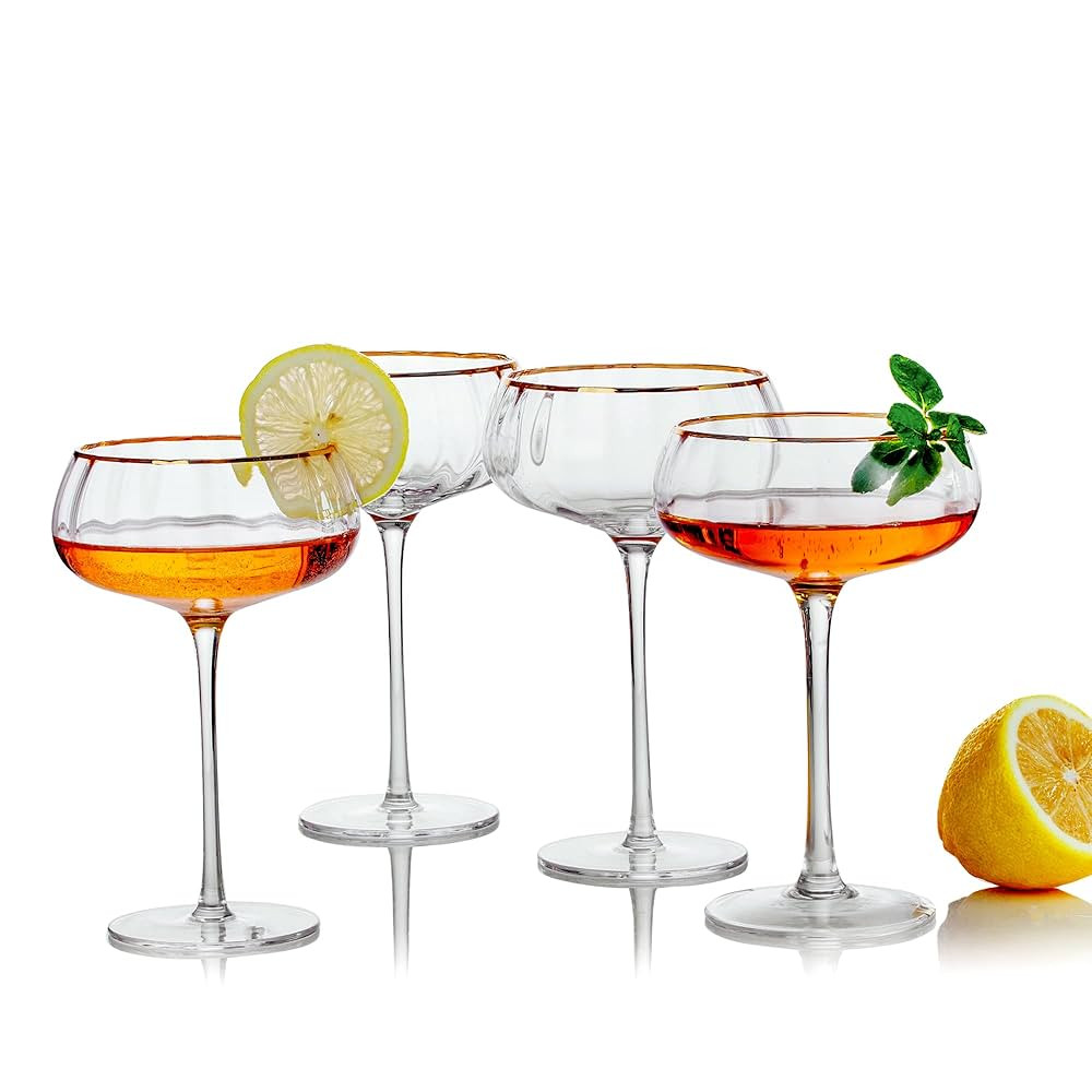 Lysenn Vintage Coupe Glasses Set of 4 - Hand Blown Gold Rim Martini Glasses - for Your Next Cockt... | Amazon (US)