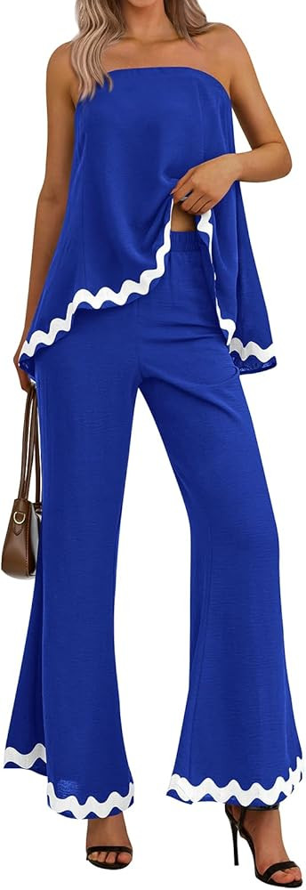 PRETTYGARDEN Women's 2 Piece Outfits 2024 Summer Beach Flowy Womens Tops Dressy Casual Lounge Set... | Amazon (US)