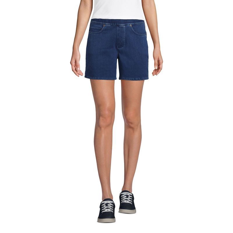 Lands' End Women's Starfish Mid Rise Pull On 7" Knit Denim Jean Shorts | Target