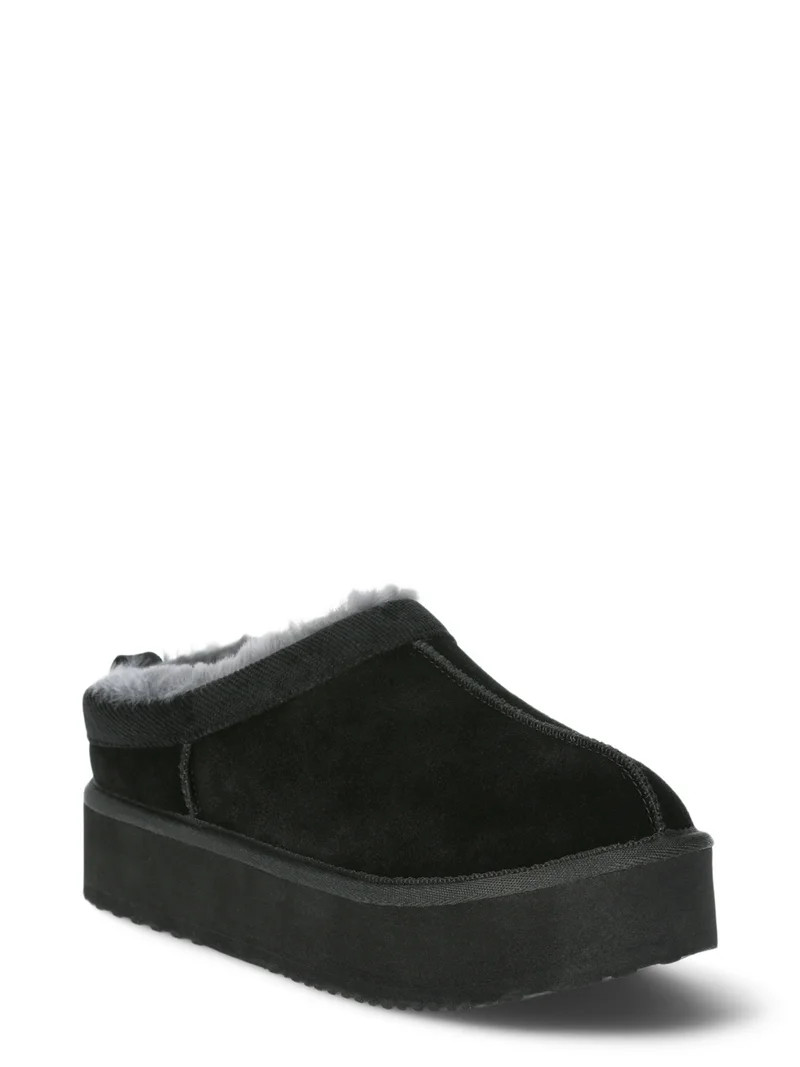 Joyspun Women's Ultra Short Faux Suede Platform Clog Slippers | Walmart (US)