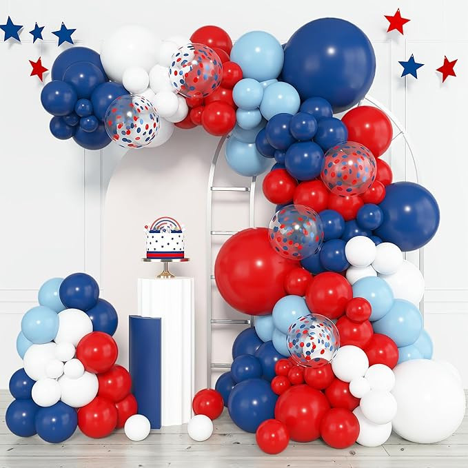 Amandir 153pcs Red White and Blue Balloons Arch Garland Kit, Different Sizes 18 12 10 5 inch Late... | Amazon (US)
