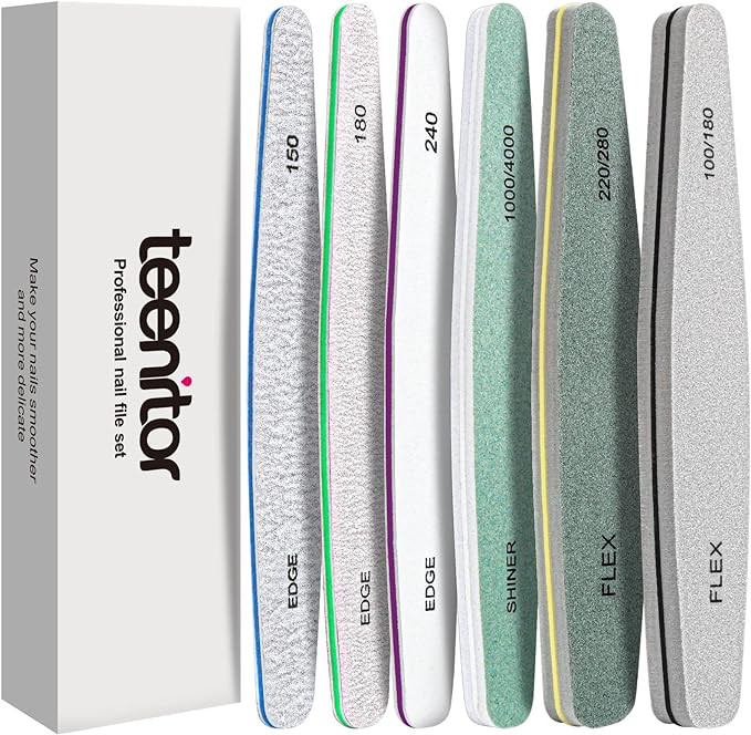 Teenitor Nail File Nail Buffer, 6 pcs Nail Files and Buffers for Natural Nails, Emery Boards for ... | Amazon (US)
