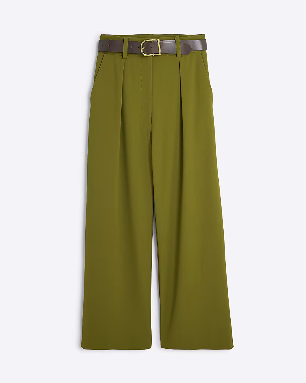 Green Belted Wide Leg Trousers | River Island (UK & IE)