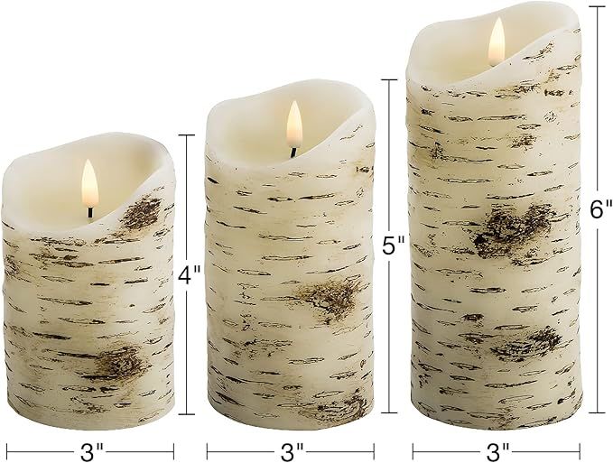 Eywamage Birch Wood Flameless Candles with Remote Flickering Realistic LED Battery Pillar Candles... | Amazon (US)