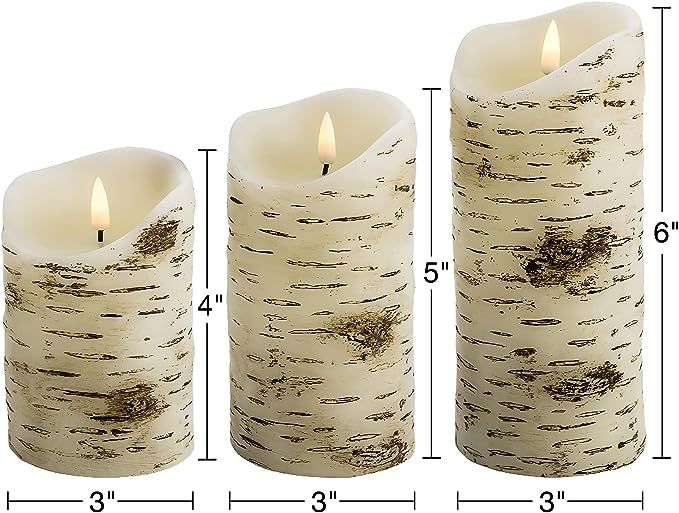 Eywamage Birch Wood Flameless Candles with Remote Flickering Realistic LED Battery Pillar Candles... | Amazon (US)