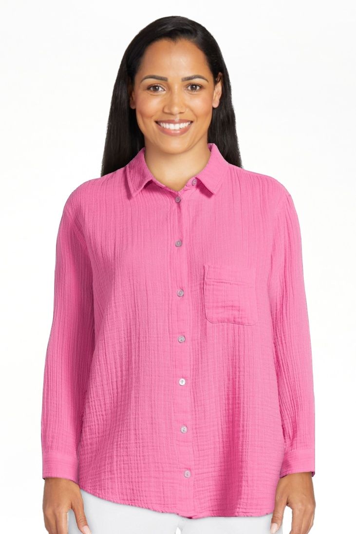 Time and Tru Women’s Double Cloth Shirt with Long Sleeves, Sizes XS-XXXL | Walmart (US)
