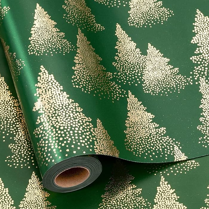 MAYPLUSS Christmas Wrapping Paper Roll, Green and Gold Tree Wrapping Paper, Gold Foil Christmas T... | Amazon (US)
