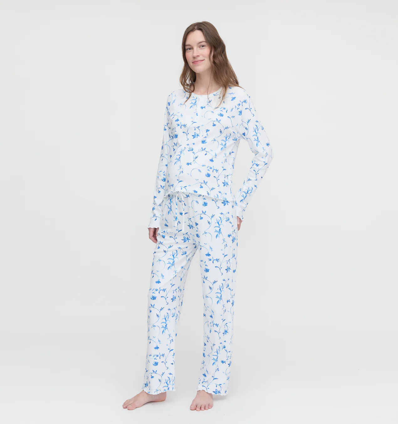 The Maternity Olivia Pajama Set - Blue Botanical | Hill House Home US