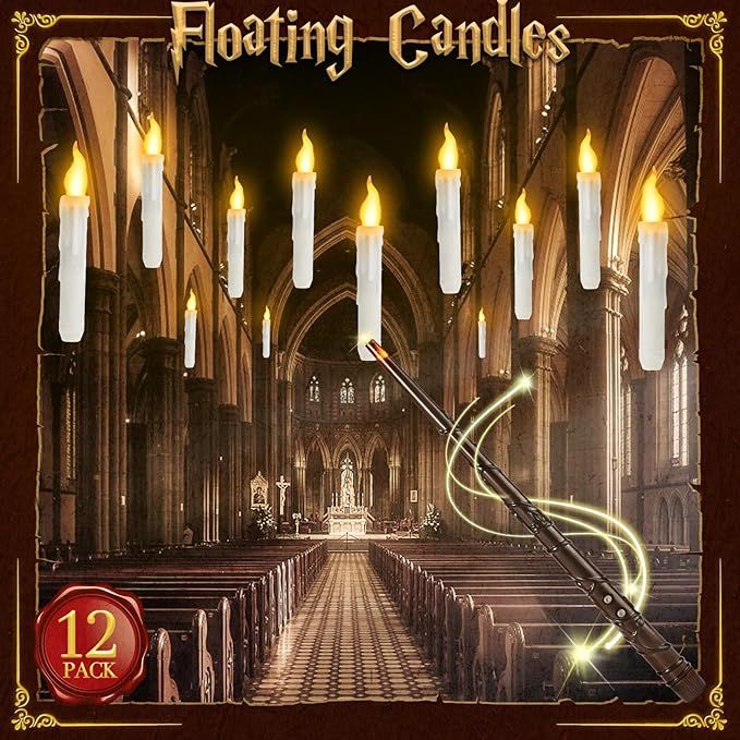 YMXHK Halloween Decorations - Floating Candles with Wand, 12 Pcs Flameless Candles with Warm Ligh... | Amazon (US)