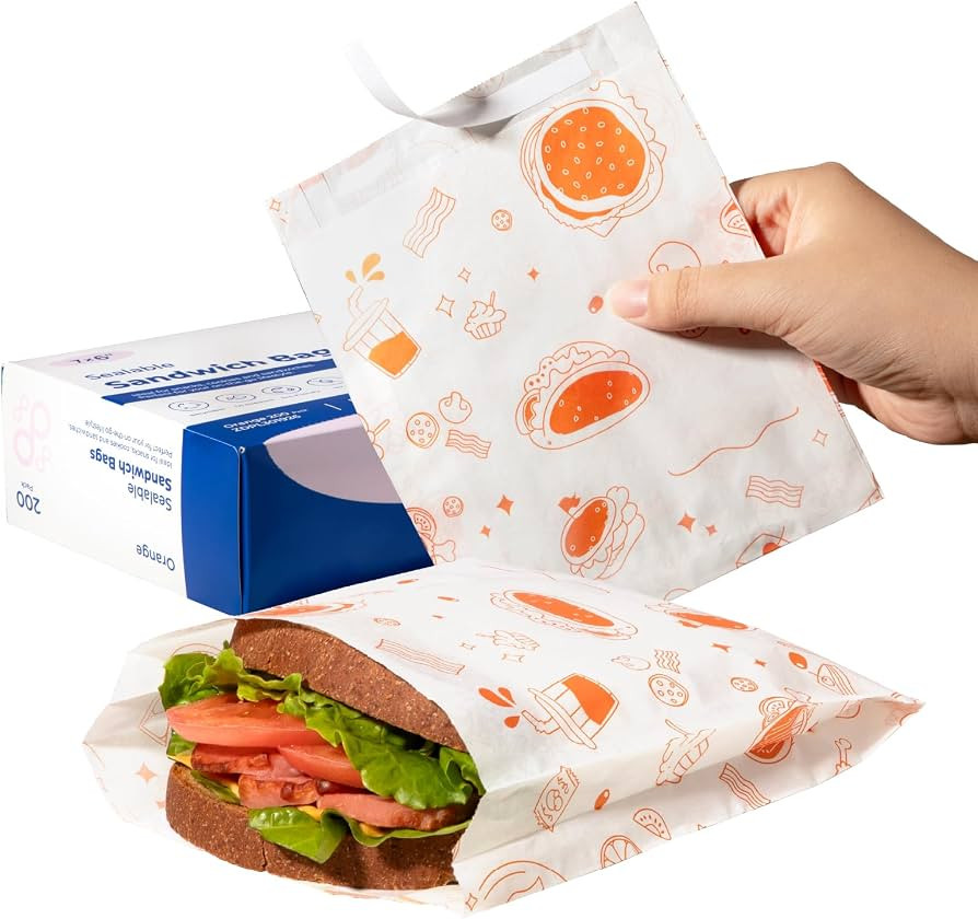 Fit Meal Prep 200 Pack Paper Sandwich Bags Sealable 7 x 6\u201d, Orange Greaseproof Snack Bags, F... | Amazon (US)