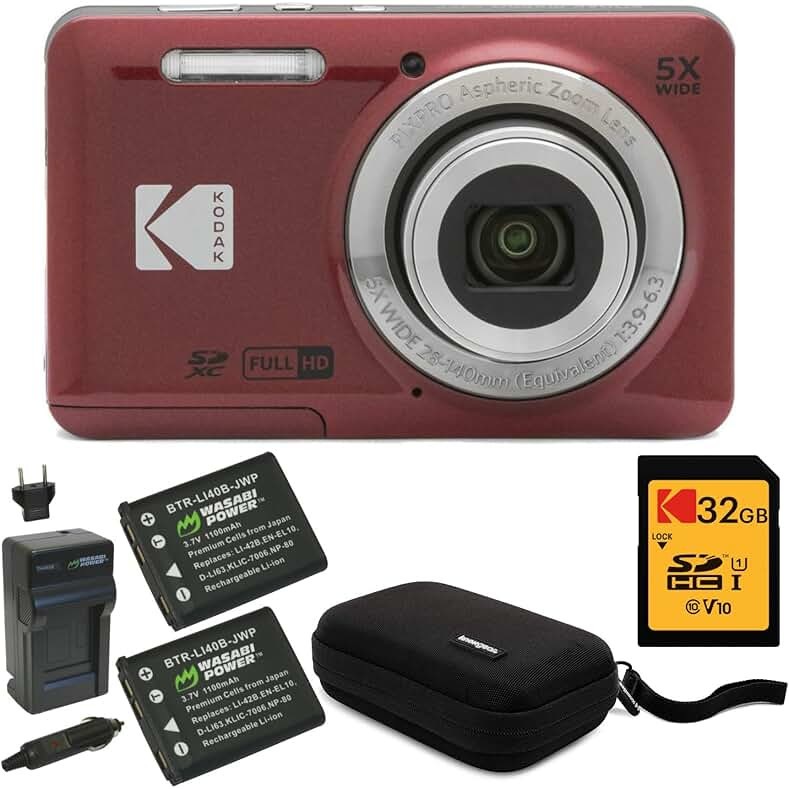 KODAK PIXPRO Friendly Zoom FZ55 Digital Camera (Red) Bundle with 32GB SD Card, Camera Case, and Battery Travel Charger (4 Items) | Amazon (US)