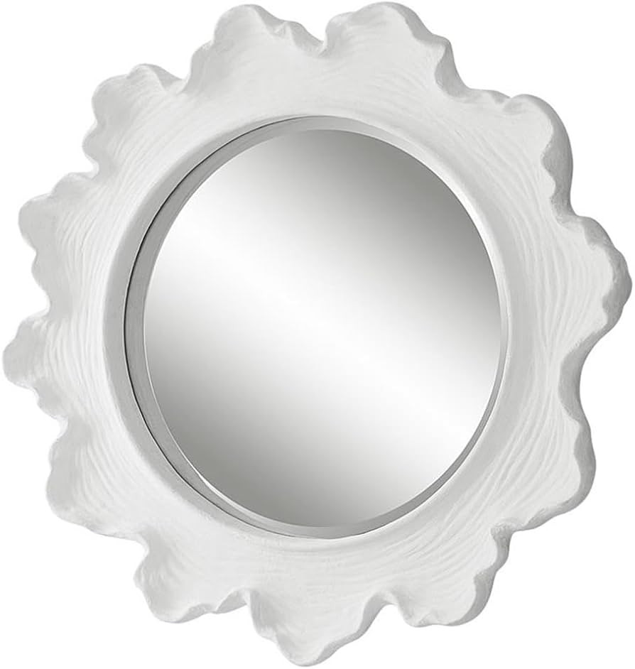MAKLAINE Sea Coral Round Coastal Resin Glass and MDF Mirror in White | Amazon (US)
