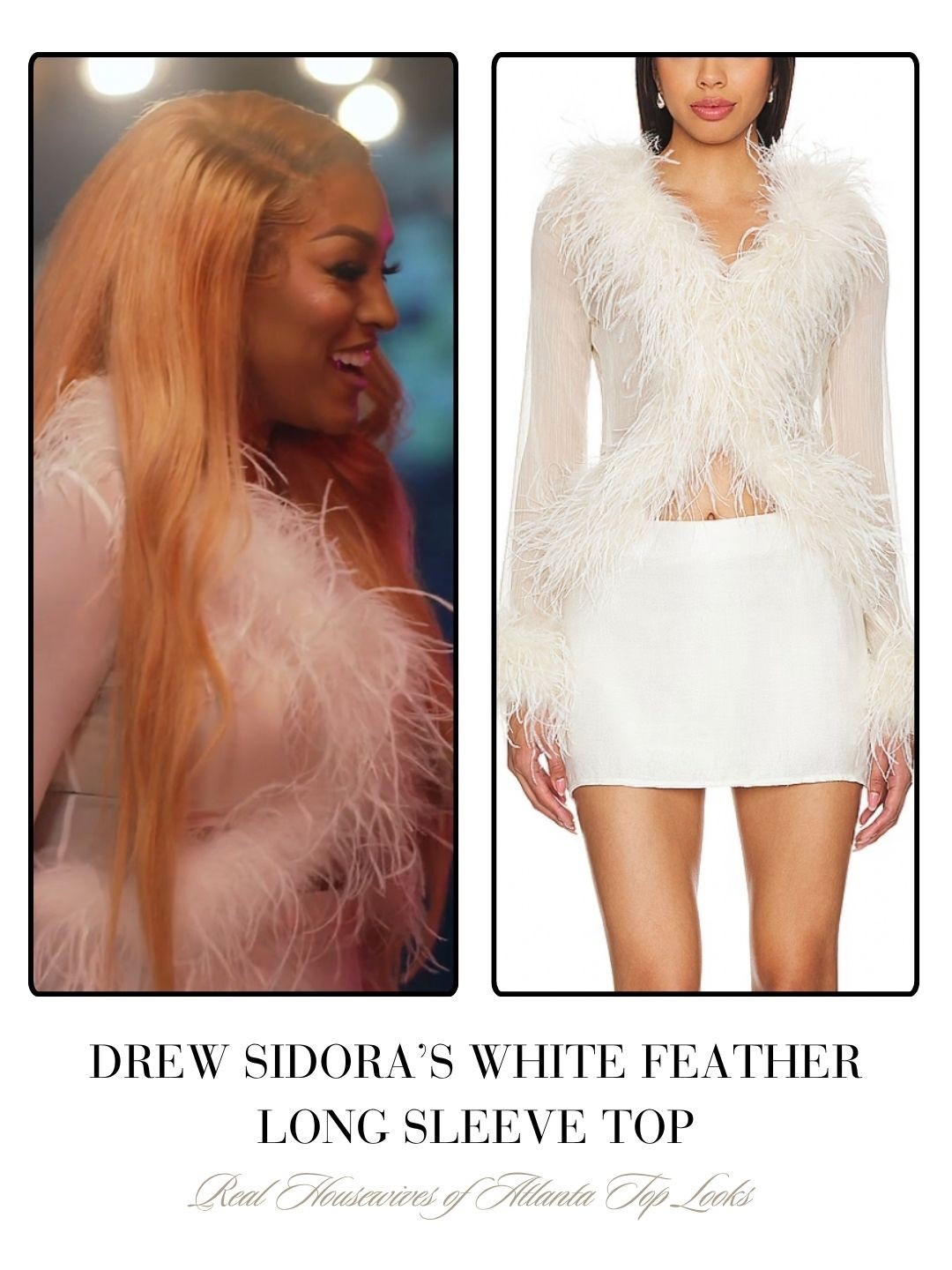 Drew Sidora’s White Feather Long Sleeve Top 