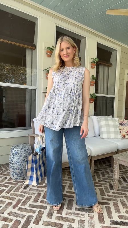 Wearing a maternity top that is under $50 and maternity wide leg denim all from Pink Blush Maternity. The top can be worn as maternity or non-maternity. Linked similar  blue and white tote bags along with Rafia heeled sandals. 

#LTKbump #LTKfindsunder100 #LTKfindsunder50