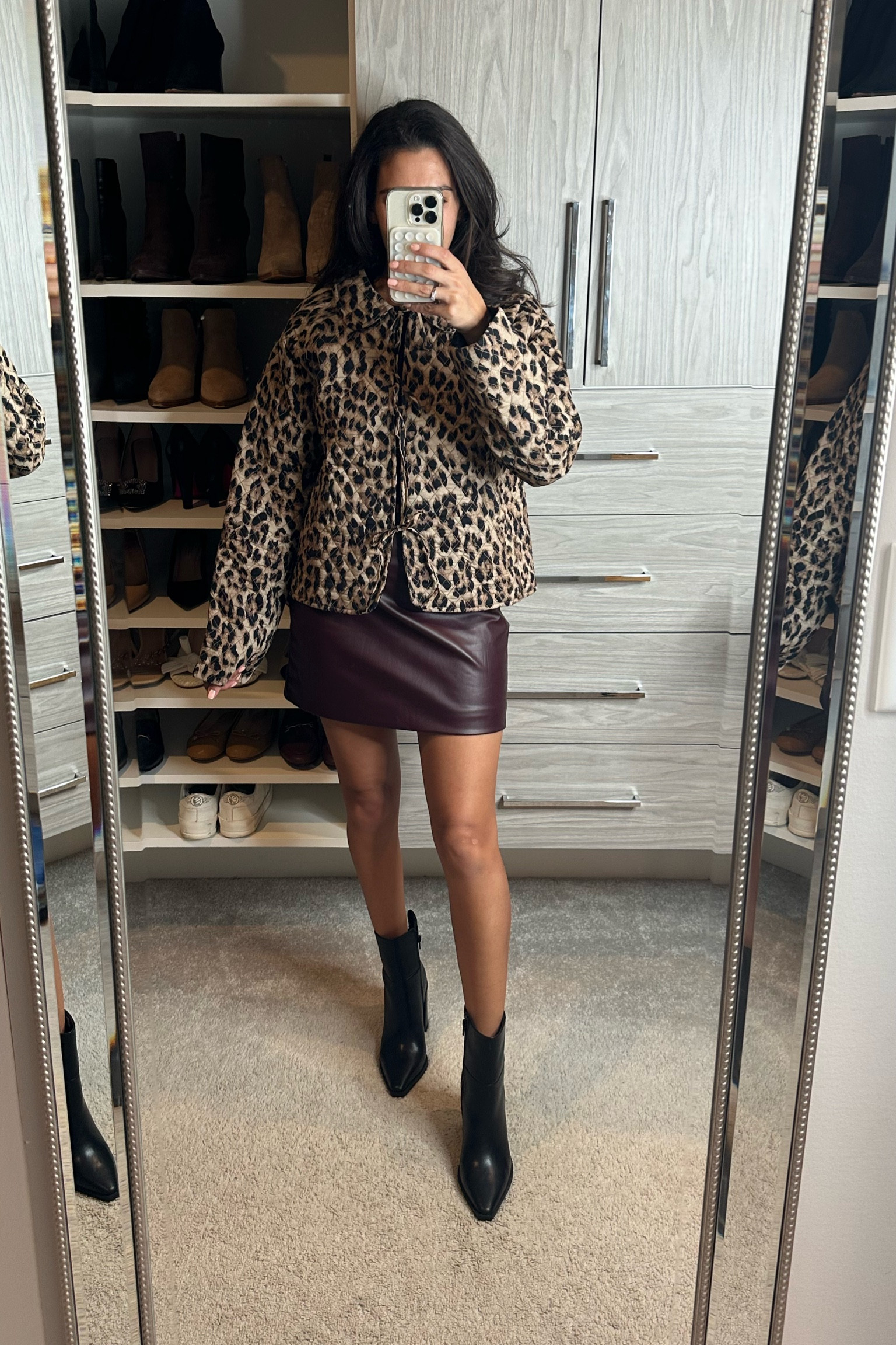 obsessed with this Fall outfit / Leopard print is so trendy right now too! 

Mini skirt / black ankle boots / date night outfit 

#LTKFindsUnder100 #LTKFindsUnder50 #LTKSeasonal