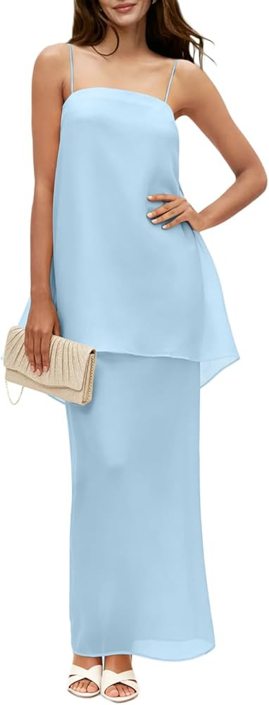 Womens Wedding Guest Dresses Flowy Maxi Sundresses Chiffon Matching Skirt Set Summer Beach Vacati... | Amazon (US)