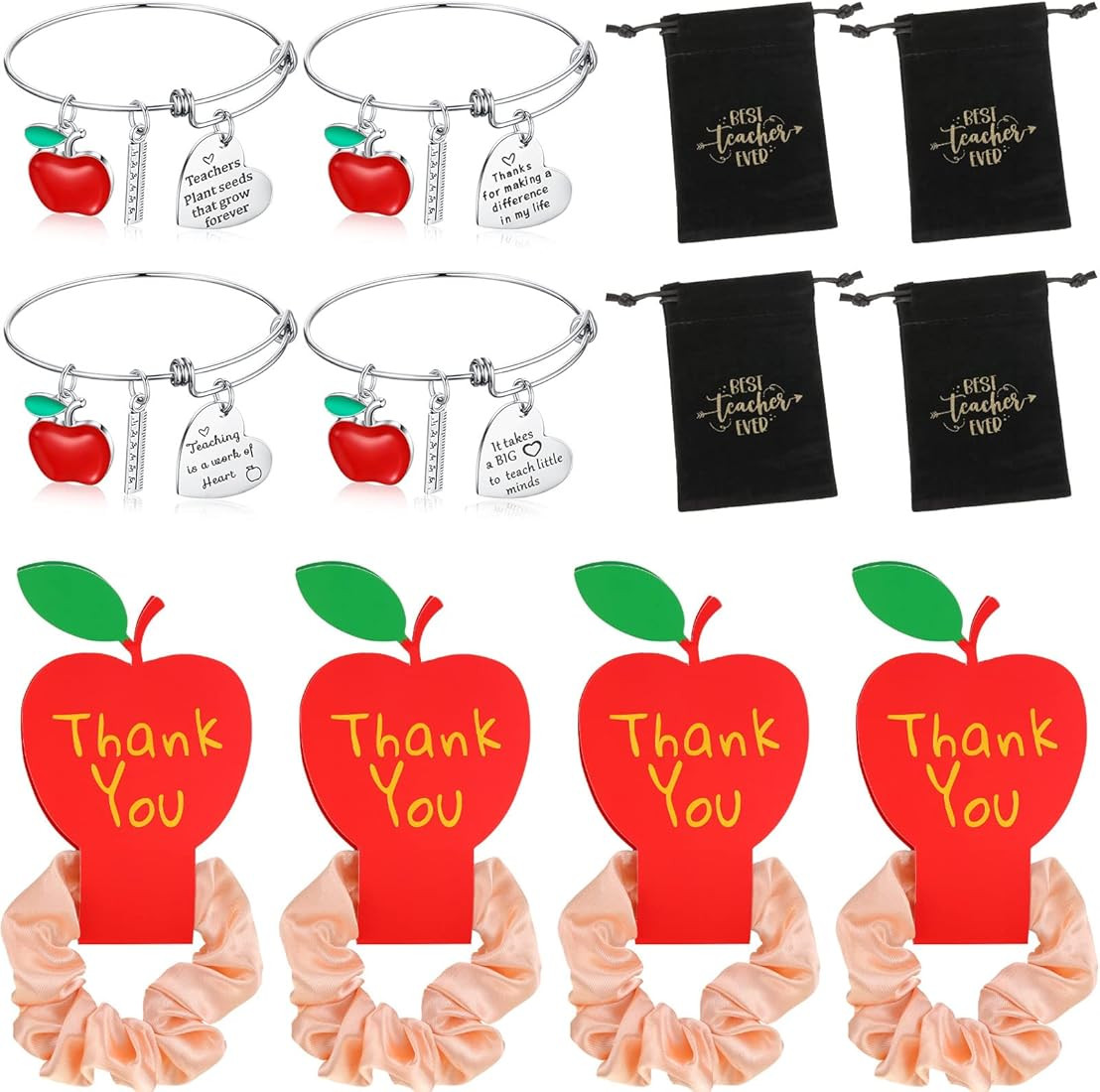 Kigeli 8 Pcs Teacher Appreciation Gift Set 4 Teacher Bracelets with Gift Bags and 4 Pcs Satin Scr... | Amazon (US)