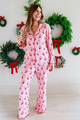 Women's Christmas Two-Piece Flare Lounge Set | Jolly Ribbons | Caden Lane