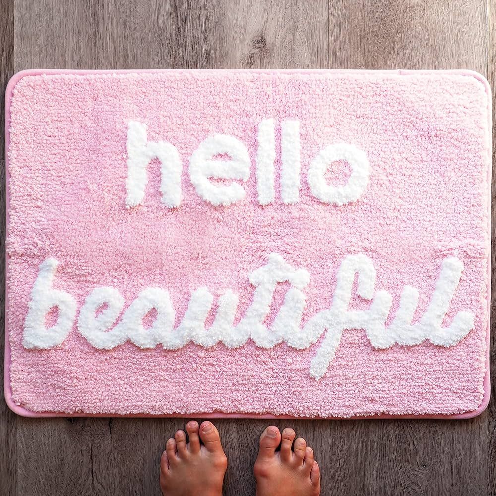 Evovee Hello Beautiful Bath Mat Light Pink Blush Peach Coral Cute Bathroom Rugs for Girls You Loo... | Amazon (US)